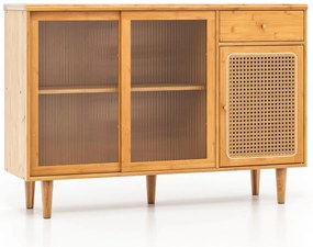 Aparador Lousã em Bambu com Portas de Vidro e Ratã – 120x35x83 cm – Na