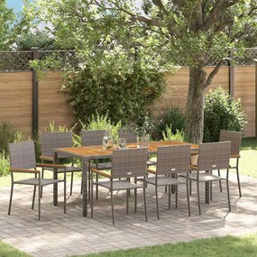 Conjunto de Jantar de Jardim vidaXL 9 Peças Cinza Rattan Poly