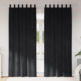 Cortinas Blackout vidaXL com Laços de Pendurar 2 unidades Veludo Preto