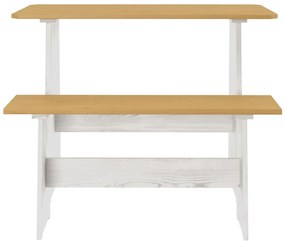 Mesa de jantar com banco REINE pinho maciço castanho mel/branco