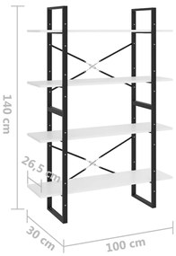 Estante com 4 prateleiras 100x30x140 cm contraplacado branco