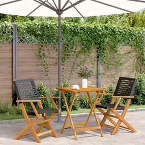 vidaXL 3 pcs conjunto de bistrô vime PE e madeira maciça preto
