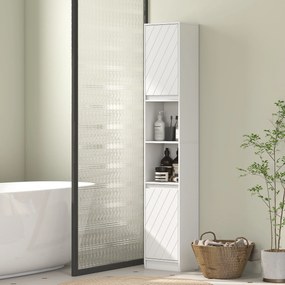 Armário de coluna para casa de banho 30 x 24 x 170 cm, móvel de arrumação com 2 portas, 2 compartimentos abertos, branco