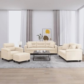 4 pcs conjunto sofás c/ almofadas tecido de microfibra bege