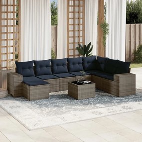 vidaXL 9 pcs conjunto sofás p/ jardim c/ almofadões vime PE cinzento
