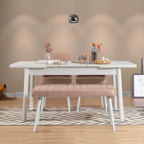 Conjunto de Mesa de Jantar Extensível Santiago – Branco Pedra – Mesa: