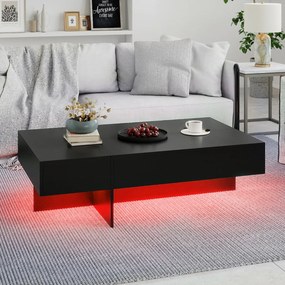 Mesa de centro  120 x 70 x 35 cm moderna com LED com 3 gavetas de arrumação, para sala de estar Preta
