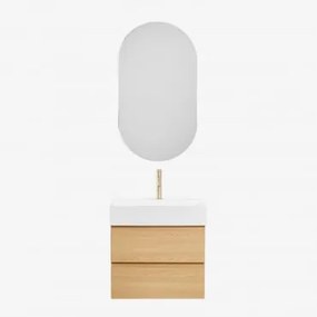 Conjunto De Móvel De Casa De Banho Em Madeira E Chapa De Freixo Com Lavatório Integrado Ona Madeira Natural & Ovalado Com Armazenamento - Sklum