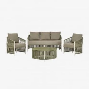 Conjunto De Jardim Com Sofá De 2 Lugares, 2 Poltronas E Mesas De Centro Em Alumínio E Corda Trançada Sophie. Verde Exército Claro - Sklum