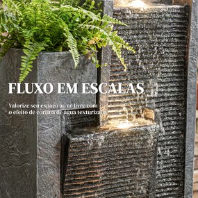 Fonte de Água Decorativa com Iluminação LED e Vaso Fonte de Jardim Exterior em Cascata de 3 Níveis com Bomba Resistente à Intempérie para Jardim Pátio
