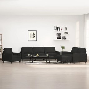 vidaXL 4 pcs conjunto de sofás com almofadões tecido preto