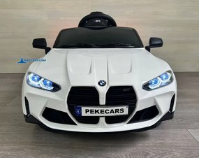 Carro elétrico para crianças BMW M4 12V 2.4G, Rodas de borracha, Assento em couro sintético Branco