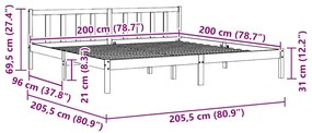 Estrutura de cama 200x200 cm madeira de pinho maciça preto