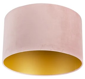 Abajur de veludo rosa 35/35/20 com interior dourado