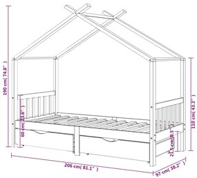 Cama p/ crianças c/ gavetas 90x200 cm pinho maciço cinza-escuro