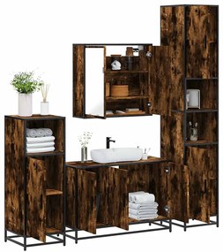vidaXL 4pcs conjunto de móveis WC derivados de madeira carvalho fumado