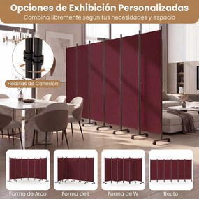 Biombo Separador de Ambientes Dobrável de 6 Painéis, 331,5 x 35,5 x 173 cm, Rodas com Travão, Castanho