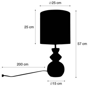 Candeeiro de Mesa Design Abajur em Veludo Branco Cinza-Claro e Dourado 25 cm - Alisia Design