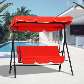 Baloiço de jardim de 3 lugares 1,72 m x 1,1 m x 1,52 m com teto e inclinação ajustável, almofadas no assento e no encosto, , aço preto e poliéster ver