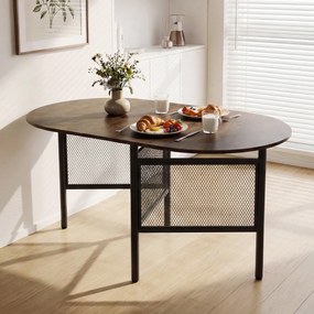 Mesa de jantar dobrável oval com abas rebatíveis para 6-8 pessoas, 150 x 80 x 76 cm, com pés metálicos Estilo Industrial castanho Rústico + preto