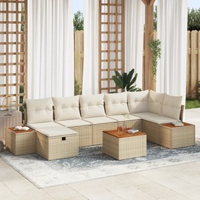 Conjunto de Sofás de Jardim de 8 Peças com Almofadas em Vime PE Bege