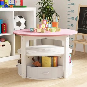 Conjunto de mesa redonda e 4 bancos com 4 caixas de tecido para atividades artísticas e de leitura para crianças Rosa