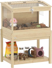 Gaiola para hamsters em madeira, elevada, com tabuleiro de arrumação e tampa que se abre, 83,2 x 50 x 103 cm, com acabamento em madeira natural