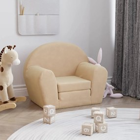 vidaXL Sofá-cama infantil pelúcia macia cor creme