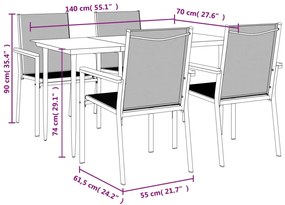 5 pcs conjunto de jantar para jardim textilene e aço preto