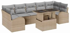 Conjunto de Sofá de Jardim vidaXL 8 Peças com Almofadas Bege Rattan Po