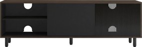 Móvel de TV moderno 140 x 39 x 45 cm, montagem rápida sem ferramentas com vidro estriado castanho-preto