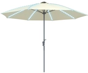 Outsunny Chapéu de Sol de Jardim com Luzes LED Ø300x256 cm Manivela  Proteção UV50+ e Mastro de Alumínio Creme