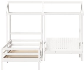 Conj. de cama e banco c/ telhado 100x200 cm pinho maciço branco