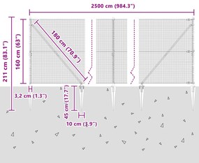 Cerca de Fio Soldado com 13 Postes Spike 1.6x25 m Aço Galvanizado
