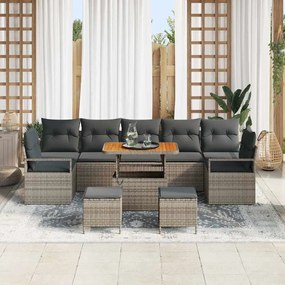 Conjunto de Sofá de Jardim em 10 Peças com Almofadas Cinza Vime Poliés