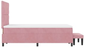 Cama Box Spring com Colchão e Banco Rosa 120x200 cm Veludo