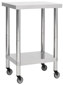 vidaXL Mesa de trabalho de cozinha com rodas aço inoxidável 60x60x85