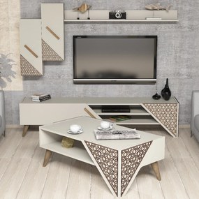 Conjunto de Mobiliário de Sala de Estar Beril – Creme – Conjunto Compl