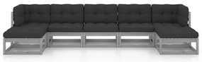 7pcs conjunto lounge de jardim c/ almofadões pinho maciço cinza