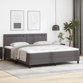 vidaXL Cama Box com colchão cinza, super king size, em couro sintético