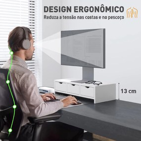 Suporte Elevatório para Monitor de Secretária com 3 Gavetas para PC e Portátil 51x24x13 cm Branco
