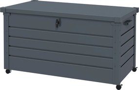 Caixa de arrumação 120 x 62 x 66 cm para exterior 311L, com amortecedor a gás, rodas e pega, em aço galvanizado, cinzento