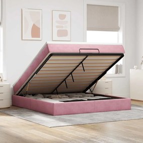 vidaXL Estrutura de cama otomana com colchão 160x200 cm veludo rosa
