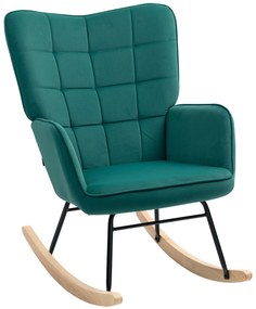HOMCOM Poltrona Rocking Chair Cadeira de Balanço Revestimento em Veludo Estrutura em Aço 71x98x101 cm Verde | Aosom Portugal