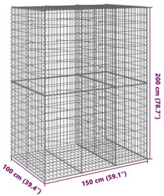 Cesto gabião com cobertura 150x100x200 cm ferro galvanizado
