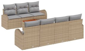 Conjunto de sofá de jardim com 8 peças, almofadas bege e rattan de pol
