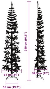 Meia árvore de Natal fina com suporte 240 cm preto