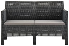 4 pcs conjunto lounge jardim com almofadões vime PP antracite