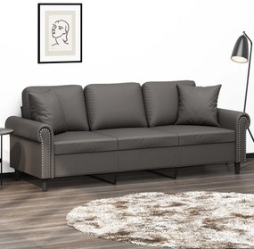 vidaXL Sofá 3 lugares c/ almofadas/almofadões 180cm couro artif. cinza