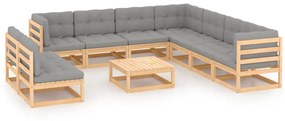 vidaXL 10 pcs conjunto lounge de jardim c/ almofadões pinho maciço